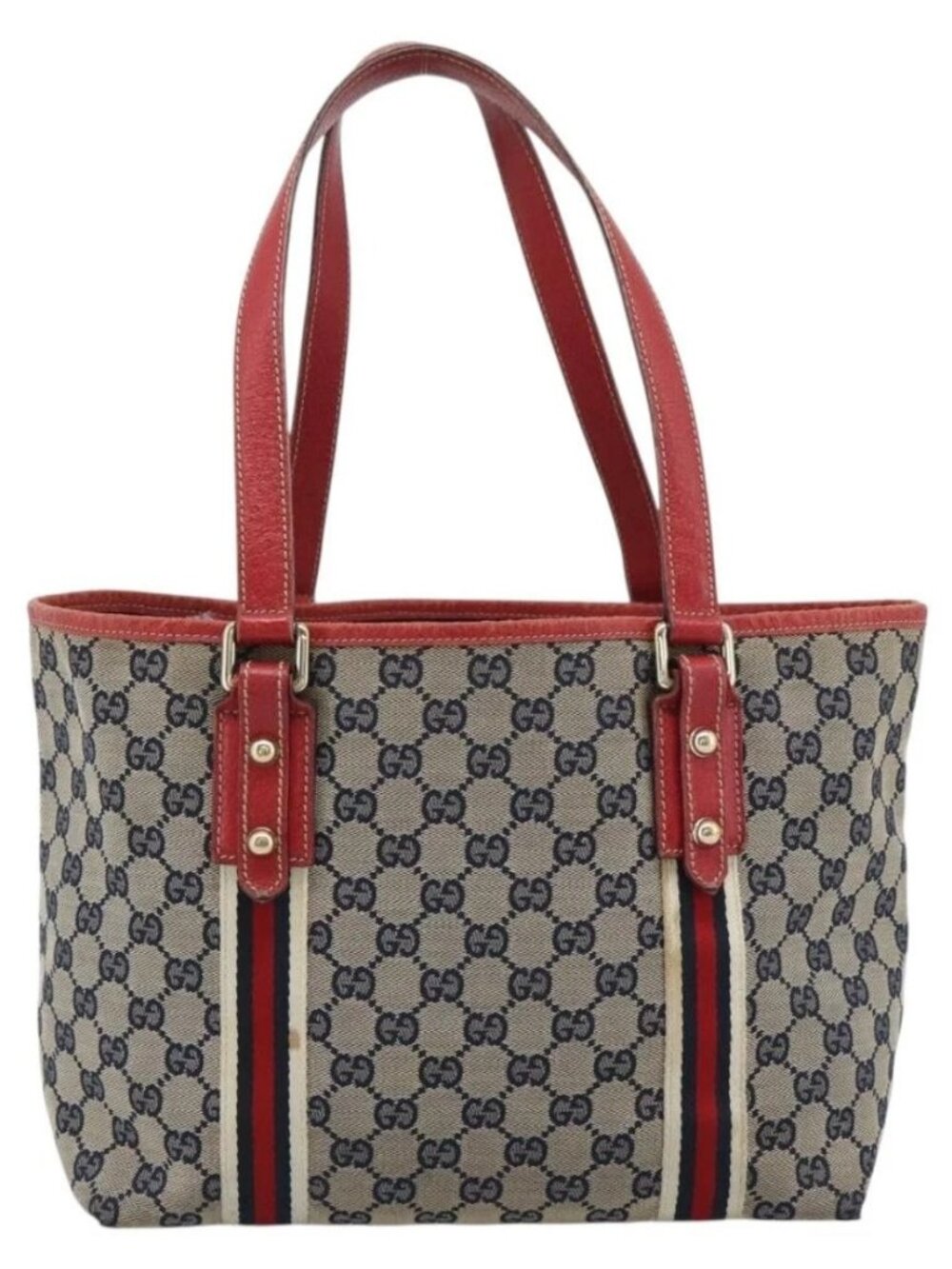 GUCCI GG Canvas Sherry Line Tote Bag Navy Gold 137396 Auth 183069 - Picture 2 of 16